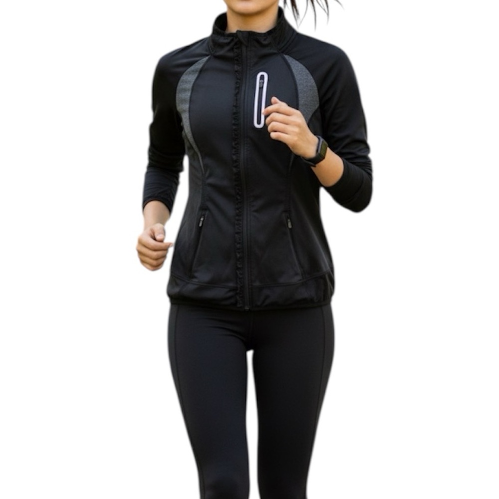 Athleta Zip‎ Up Athletic Jacket Grey and Black Sz Medium